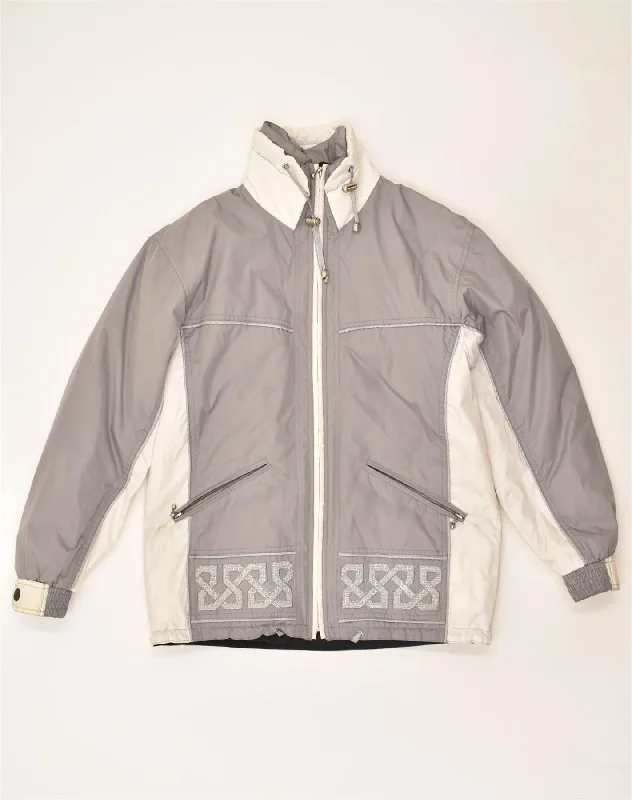 VINTAGE Womens Windbreaker Jacket EU 38 Medium Grey Colourblock Polyester