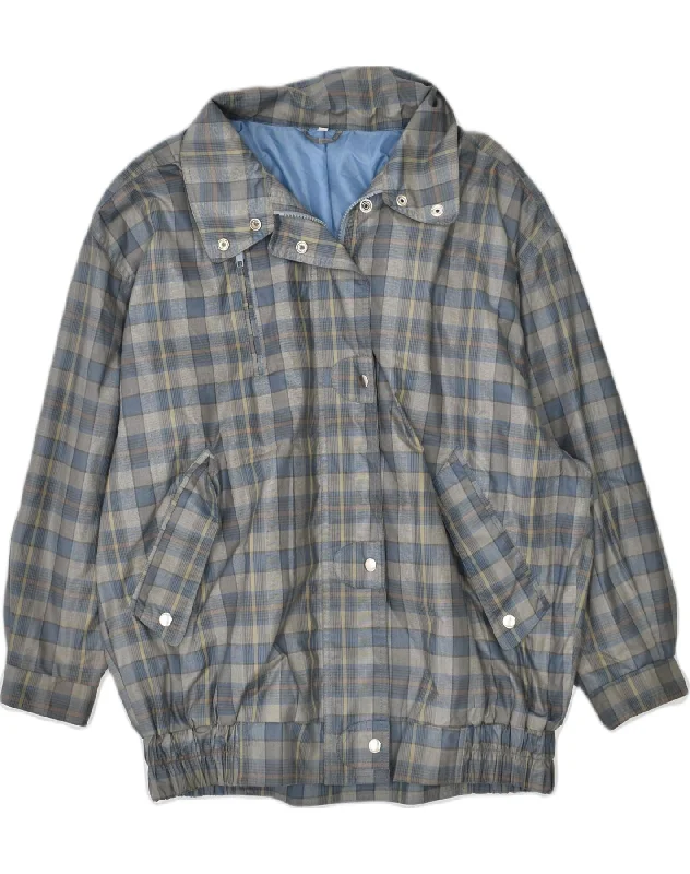 VINTAGE Womens Windbreaker Jacket EU 40 Medium Grey Check Polyester