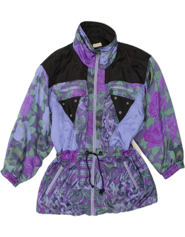 VINTAGE Womens Windbreaker Jacket EU 42 Large Purple Floral