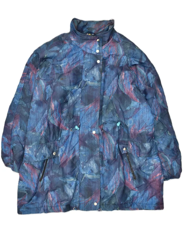 VINTAGE Womens Windbreaker Jacket IT 46 Large Blue Floral Polyester