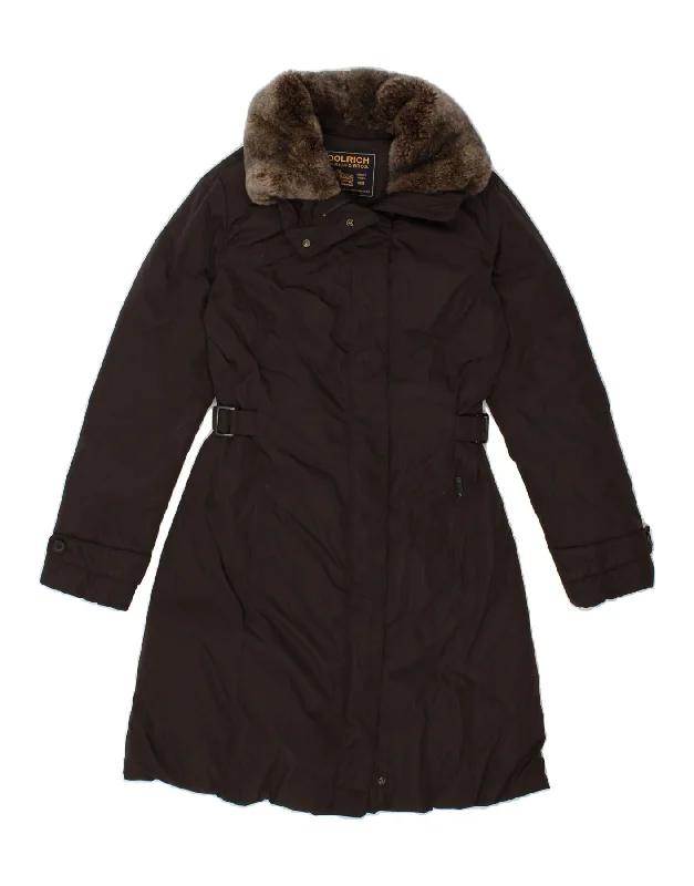 WOOLRICH Womens Overcoat UK 6 XS Brown Polyester