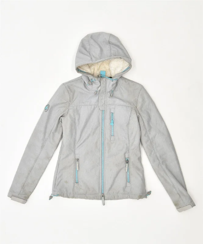 SUPERDRY Womens Windcheater Windbreaker Jacket UK 8 Small Grey Polyester