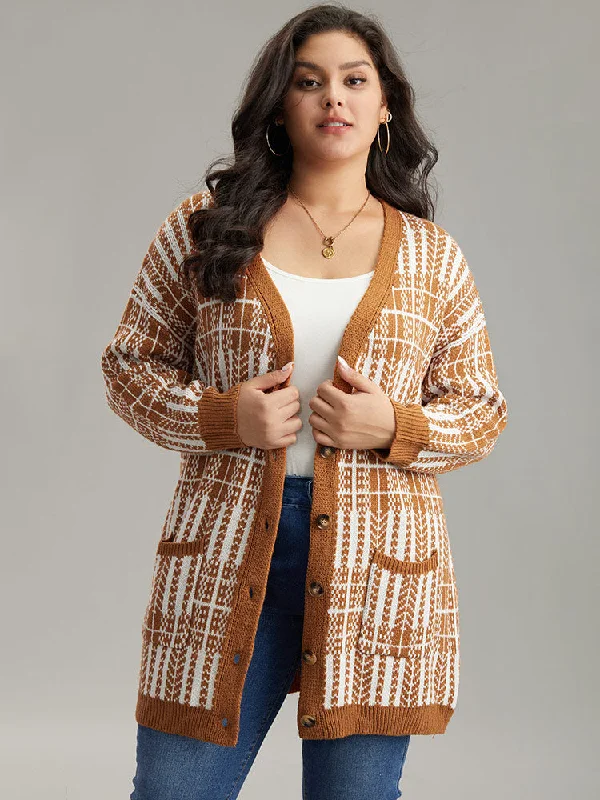 Boho Print Contrast Pocket Open Front Cardigan