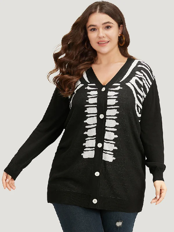 Halloween Skull Print Slightly Stretchy Cardigan