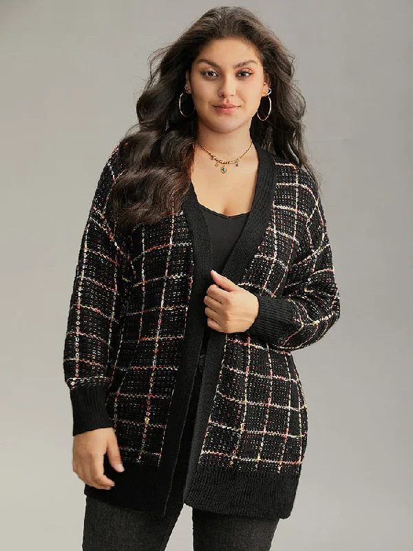 Heather Plaid Elastic Cuffs Cardigan