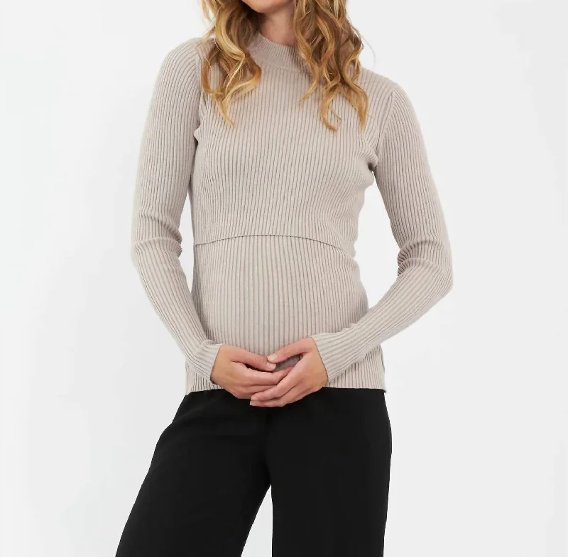 Lift Up Nursing Knit Sweater In Stone