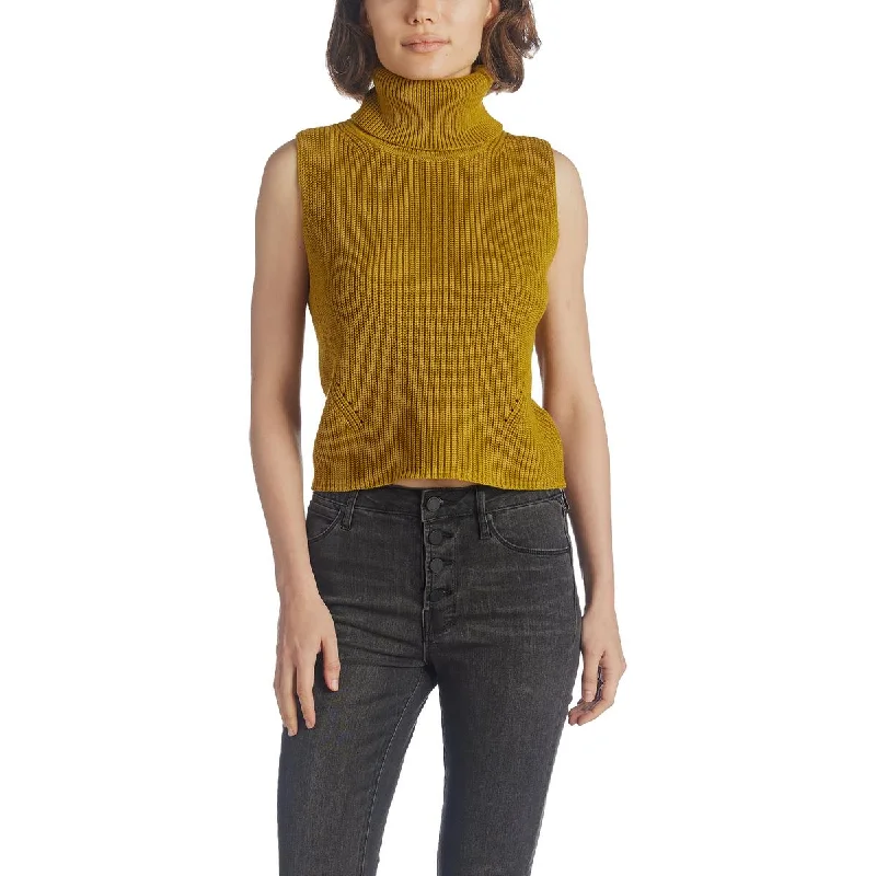 Mozart Womens Pointelle Crop Turtleneck Sweater