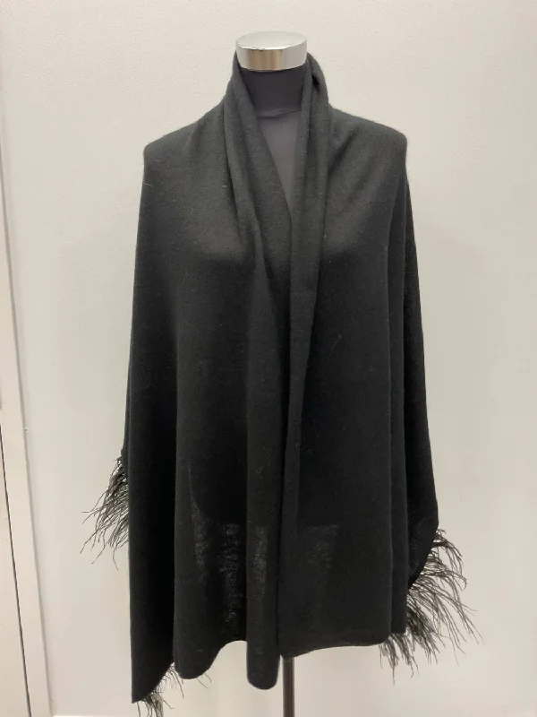 Ostrich Feather Wool Shawl In Black