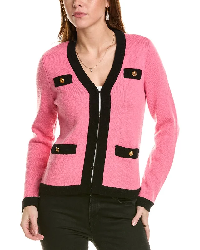 sofiacashmere Contrast Trim Wool & Cashmere-Blend Cardigan