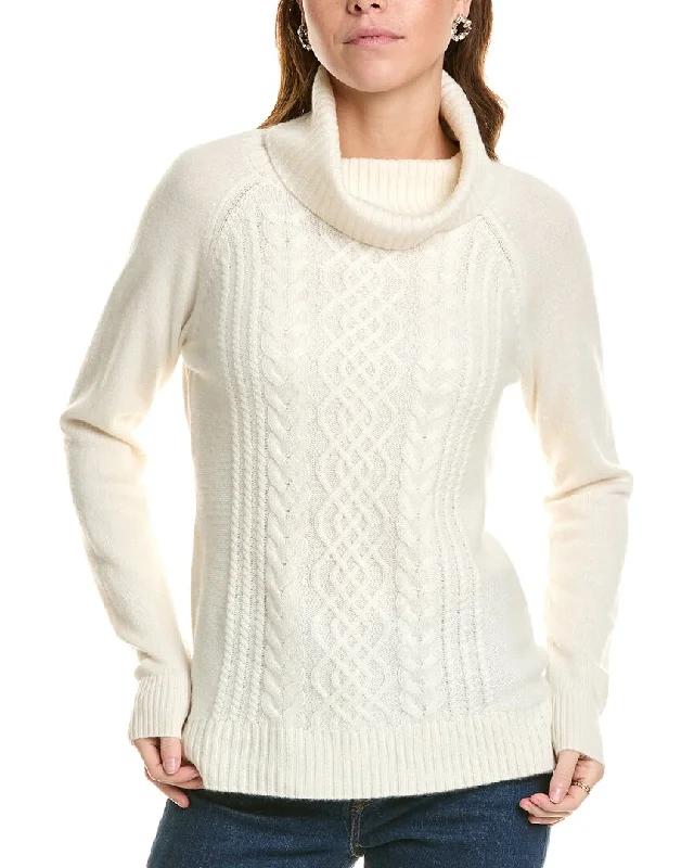 sofiacashmere Ornate Cable Front Turtleneck Cashmere Sweater