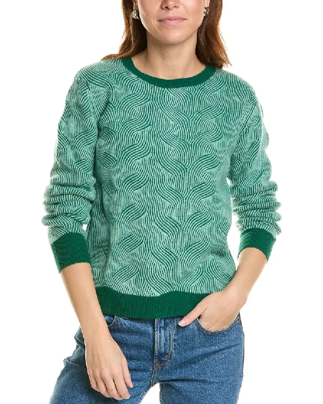 sofiacashmere Two-Tone Brioche Cable Cashmere Sweater