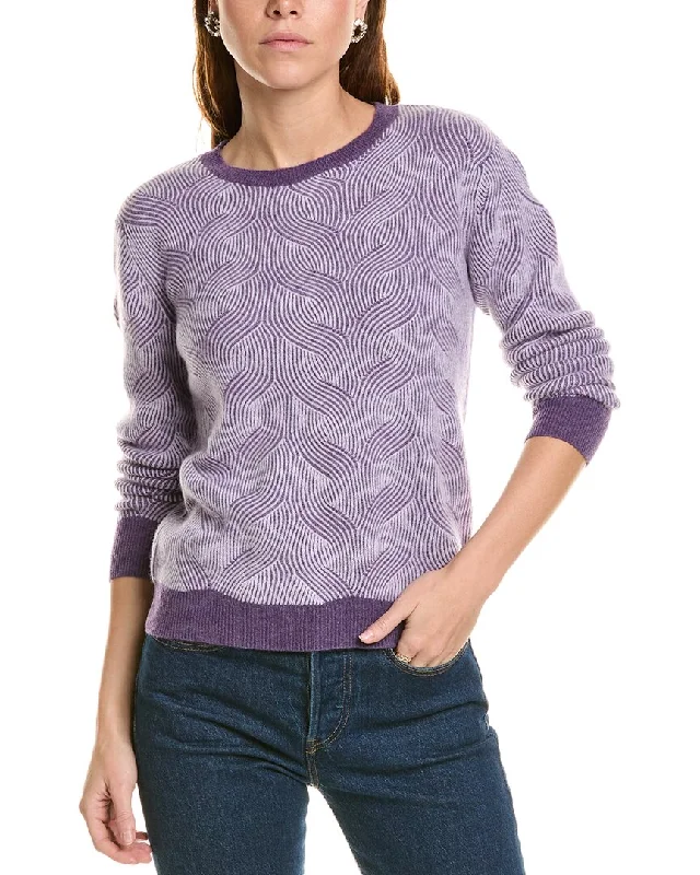 sofiacashmere Two-Tone Brioche Cable Cashmere Sweater