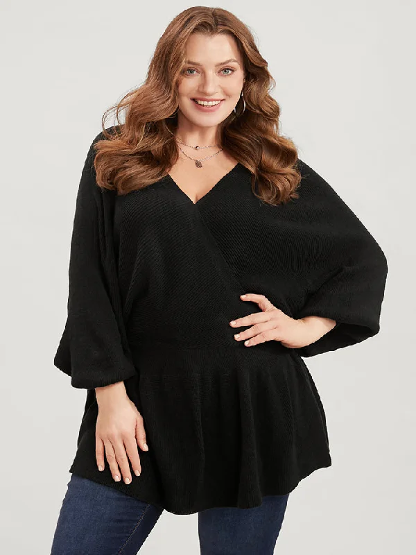 Solid Super Soft Rib Knit Dolman Sleeve Backless Wrap Knit Top