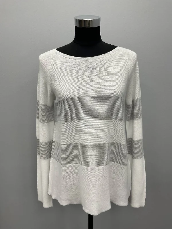 Striped Cotton Sweater In White/grey