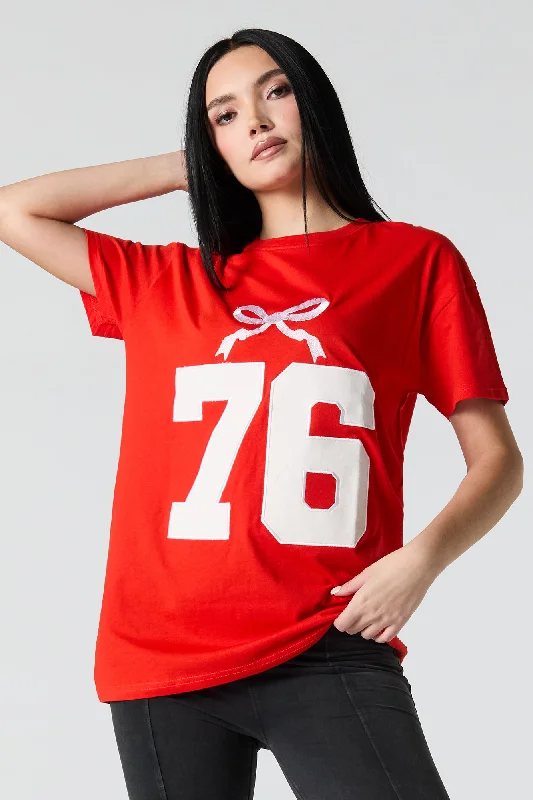 76 Bow Twill Embroidered Boyfriend T-Shirt