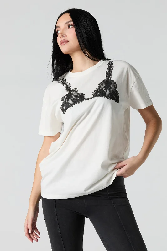 Lace Bra Graphic Boyfriend T-Shirt