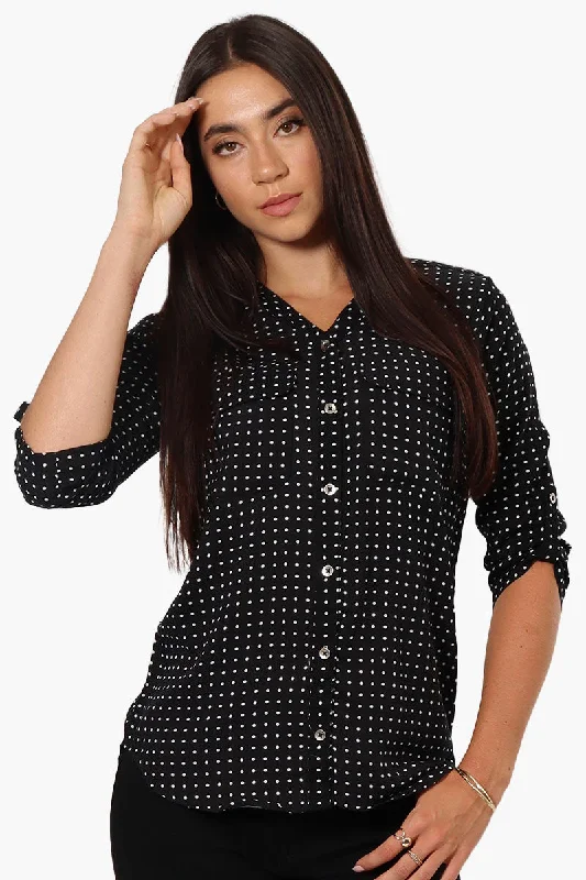 Beechers Brook Dotted Roll Up Sleeve Shirt - Black