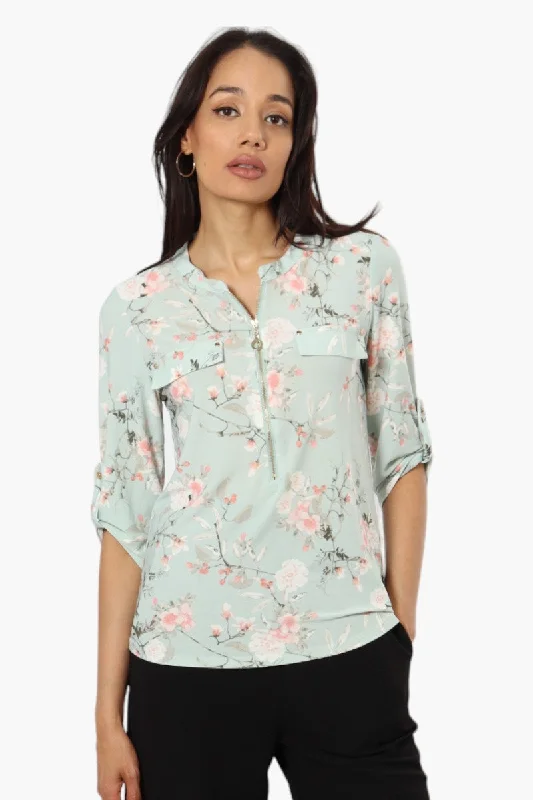 Beechers Brook Floral Roll Up Sleeve Shirt - Mint