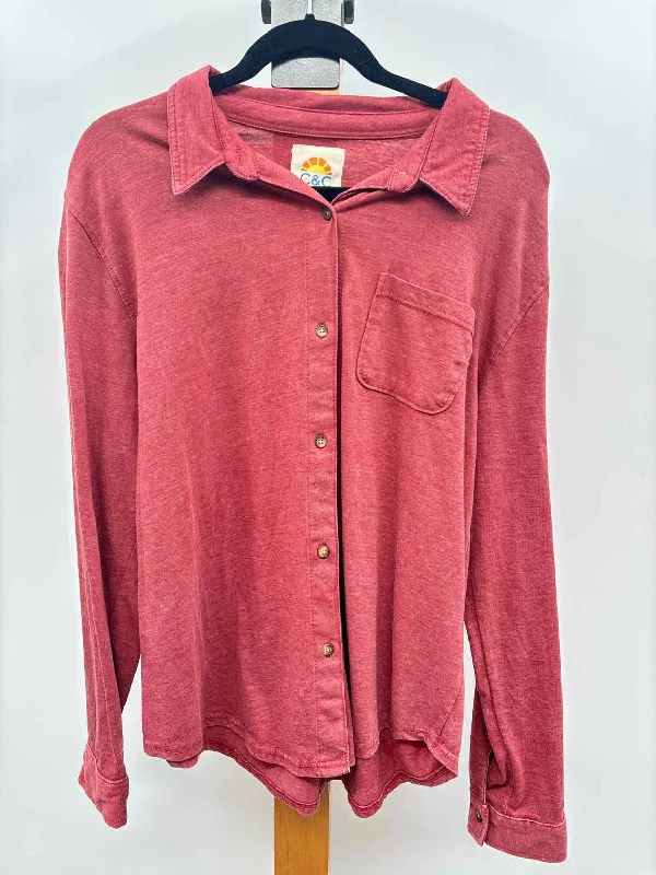 C&C California Women's Size L Brick Heathered Long Sleeve Shirt