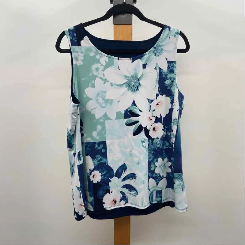 CABI Women's Size M Navy Floral Sleeveless Shirt