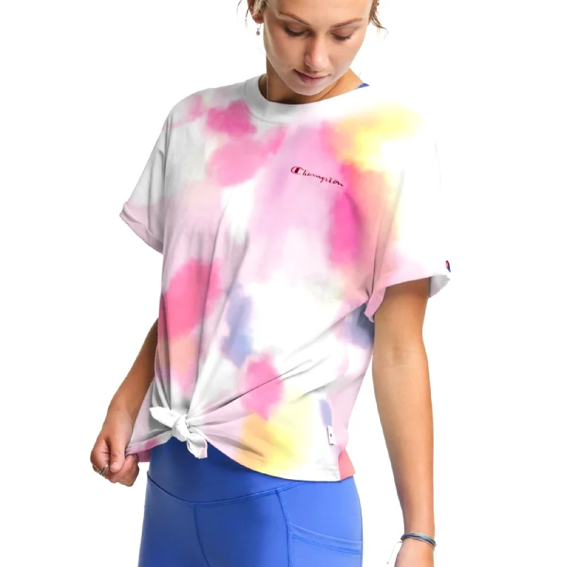 Champion Women's Tie-Dye Print Tie-Front Soft Cotton Blend Active Yoga T-Shirt