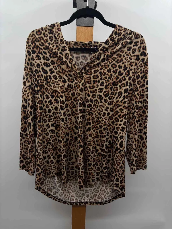 Charter Club Women's Size L Brown Animal Print Long Sleeve Shirt