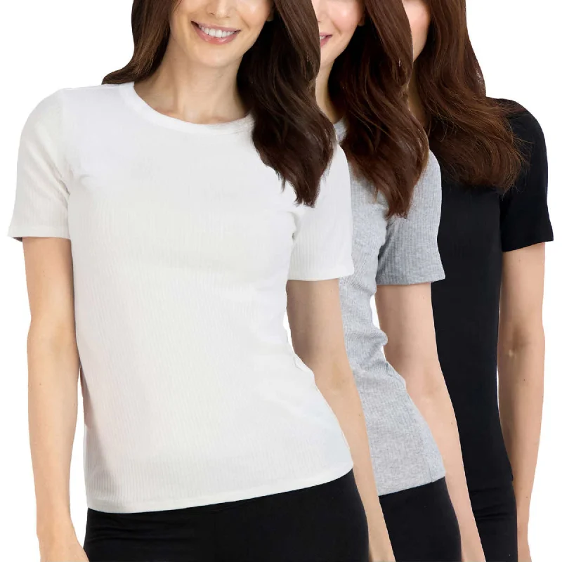 Lucky Brand Women's 3-Pack Crew Neck Tee Lightweight Ribbed Cotton Blend T-Shirt