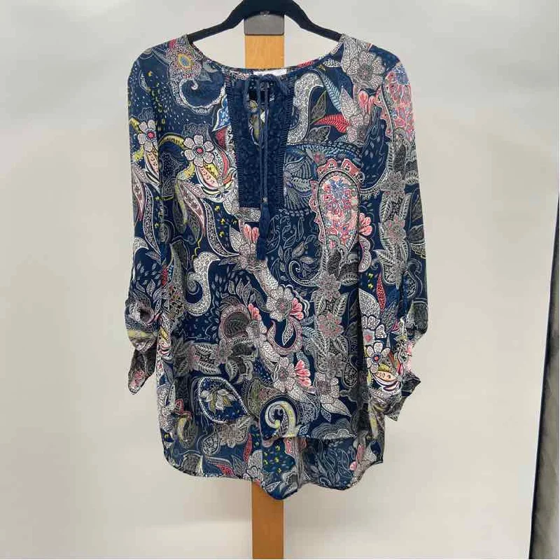 DR2 Women's Size M Navy Print Long Sleeve Shirt