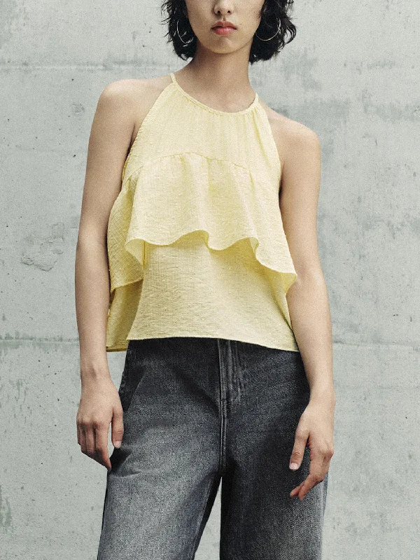 Halter Neck Ruffle Hem Overhead Shirts