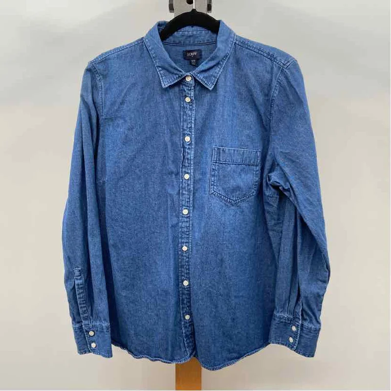 J Crew Women's Size 2X Blue Solid Long Sleeve Shirt