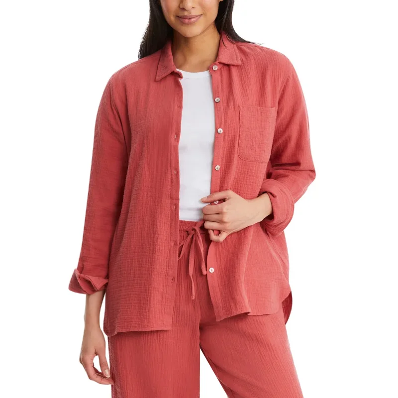 Jessica Simpson Ladies' Cotton Gauze Relaxed Fit Button Front Collared Shirt