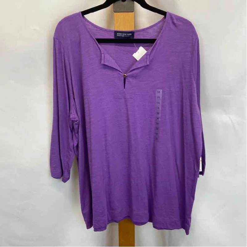 Jones New York Women's Size 3X Purple Solid Long Sleeve Shirt