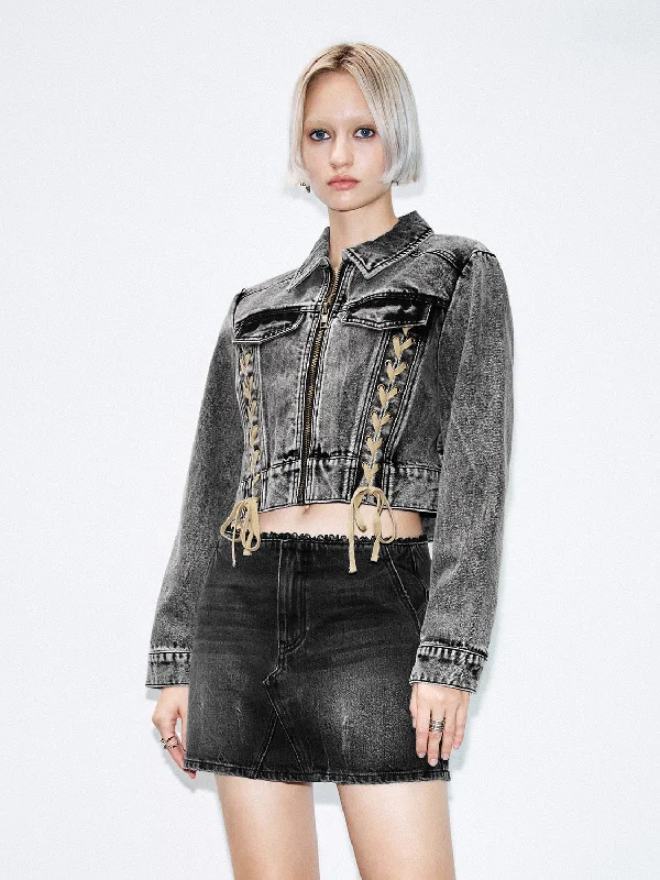 Lace Up Decor Denim Shirts