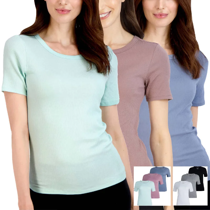 Lucky Brand Women's 3-Pack Crew Neck Tee Lightweight Ribbed Cotton Blend T-Shirt