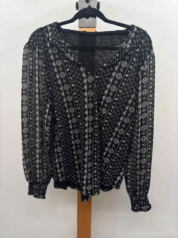 Lucky Brand Women's Size L Black Patchwork Long Sleeve Shirt