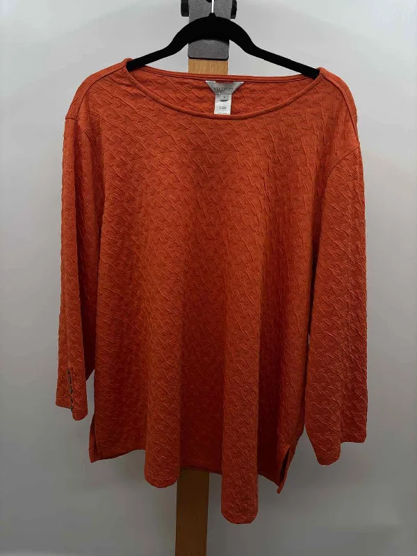 Multiples Women's Size 1X Orange Textured Long Sleeve Shirt