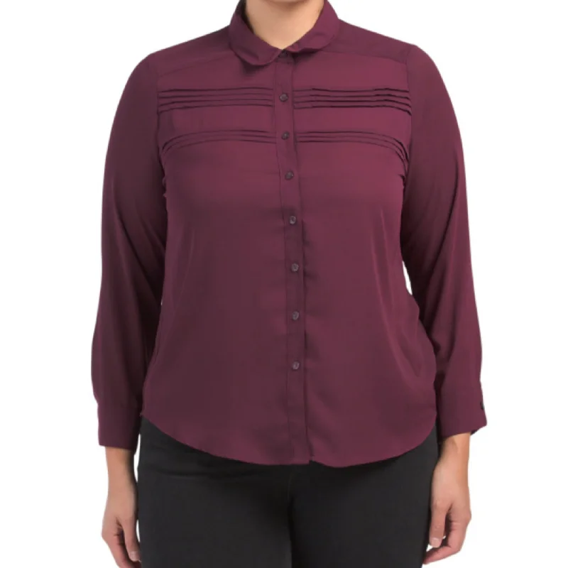 Nanette Lepore Women's Plus Pintuck Detail Blouse Button Front Shirt