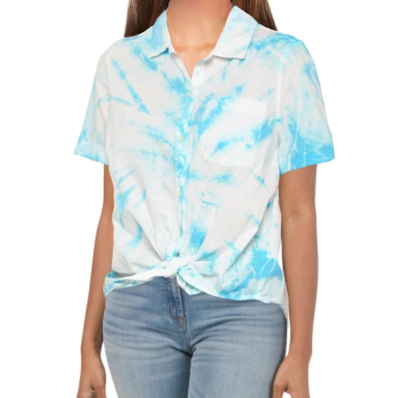 Lucky Brand Tie-Dye Print Tie Front Cotton Button Down Shirt