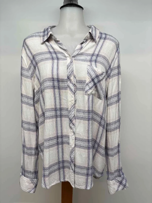 Rails Women's Size L White Plaid Long Sleeve Shirt