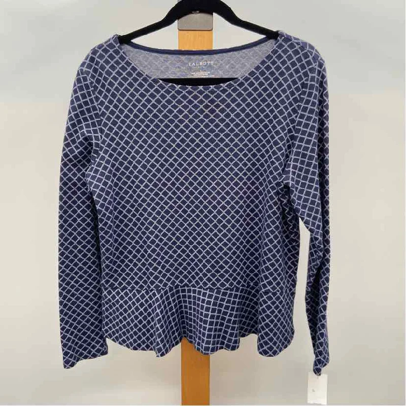 Talbots Women's Size L Navy Diamond Long Sleeve Shirt