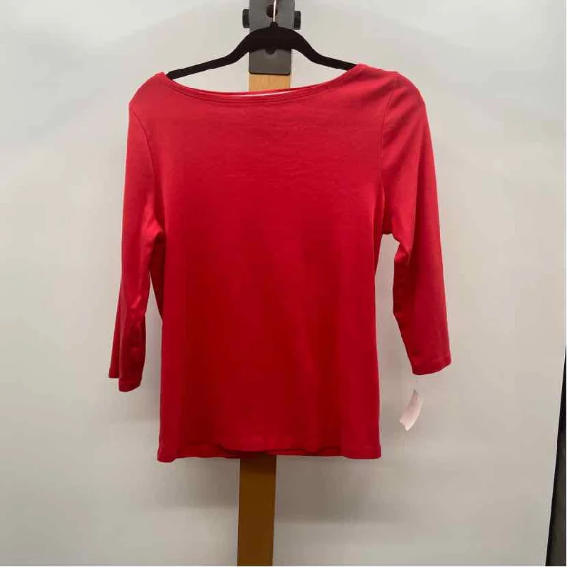 Talbots Women's Size LP Red Solid Long Sleeve Shirt