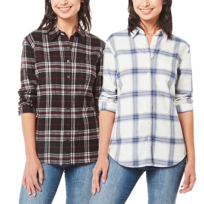 Weatherproof Vintage Women's Stretch Plaid Flannel Button Front Shirt