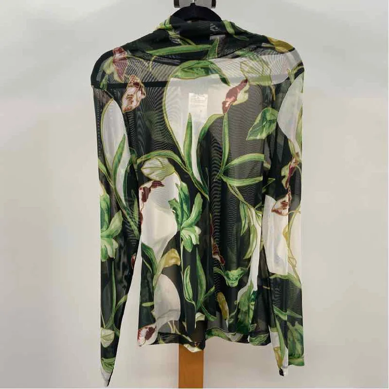 White House Black Market Women's Size XL Green Floral Long Sleeve Shirt